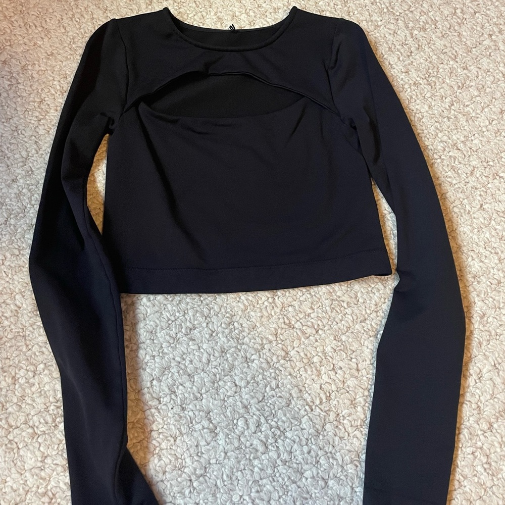 Garage Black Cutout Long Sleeve Crop Top